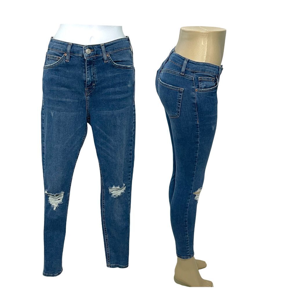 Topshop Moto Jamie Distressed Denim Skinny Ankle Jean Medium Wash Size W26 x L30